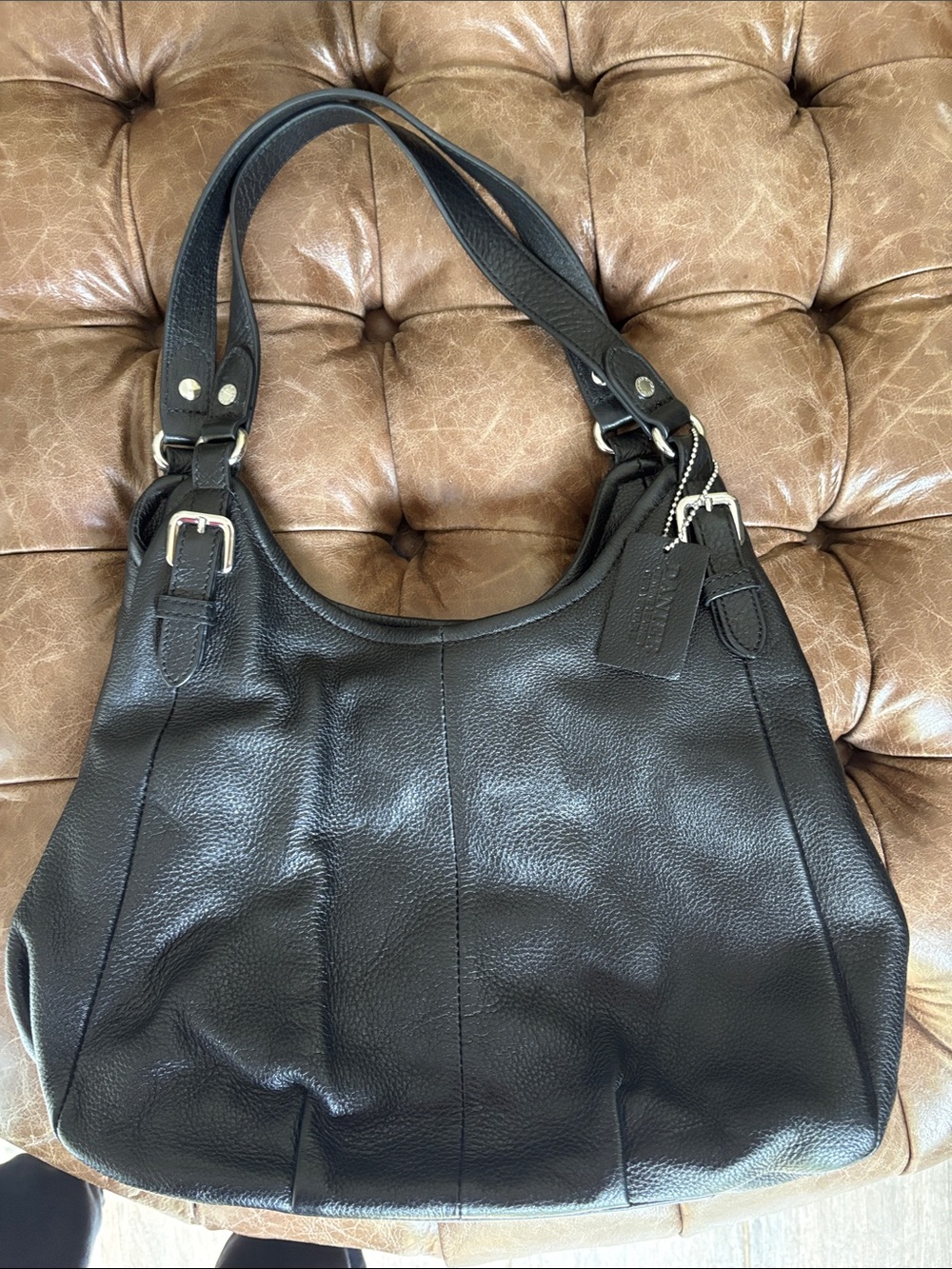 Danier Black Leather Shoulder Bag with Double Straps
